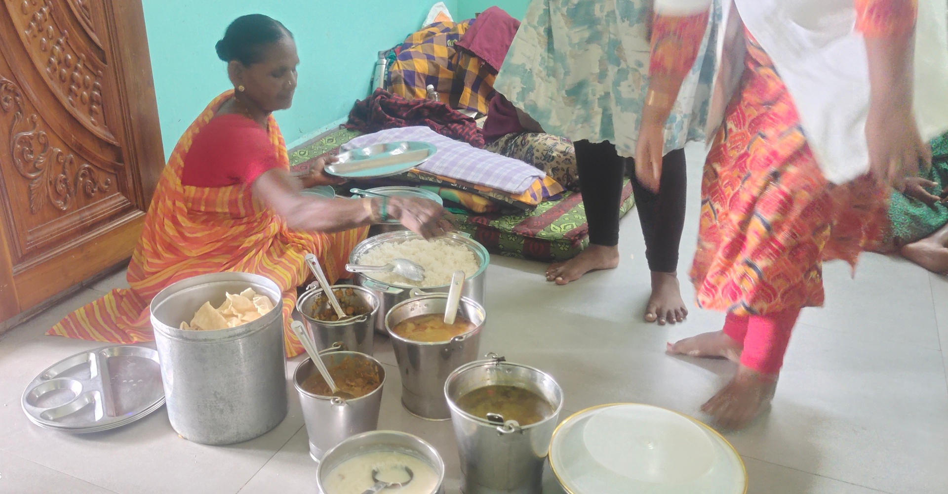 Fresh rice, sambar and curries prepared in our kitchen.